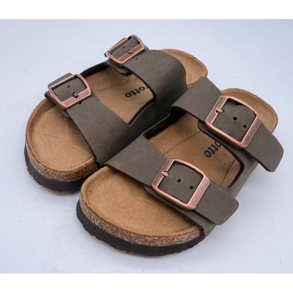 Torotto Double Strap Slide Sandals Brown Cork Copper Buckles | Toddler 25 - Picture 4 of 9